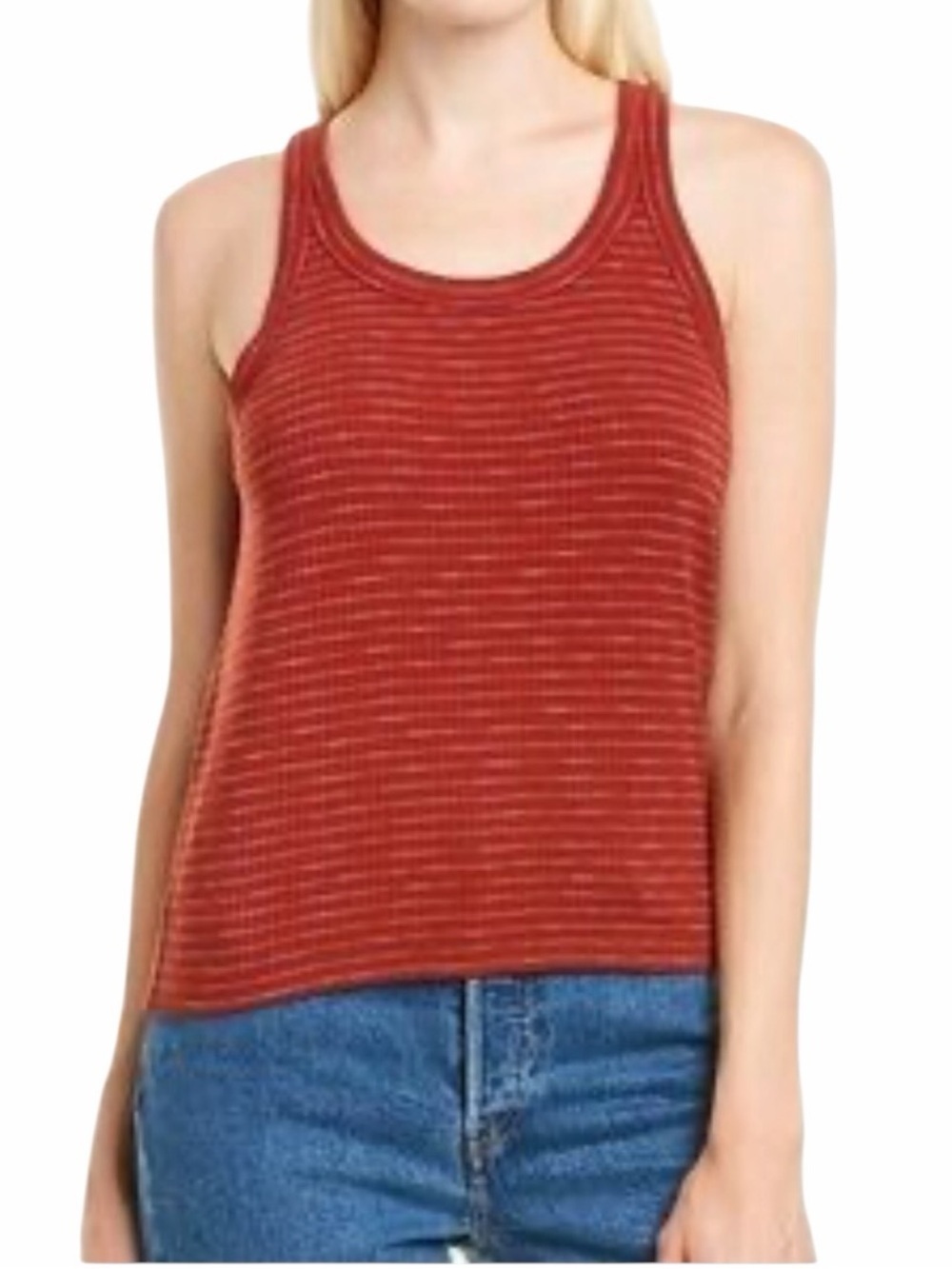 Madewell Striped Ribbed Knit Tank Top Red Pink Size XS #2195
